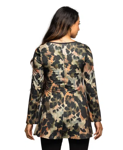 24seven Comfort Apparel Long Sleeve Scoop Neck A-line Top In Multi