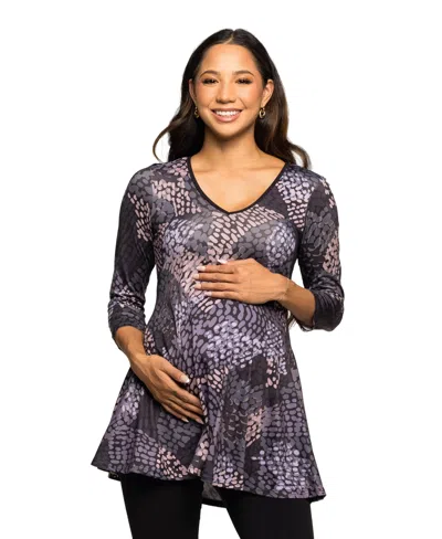 24seven Comfort Apparel Abstract Print V-neck Three Quarter Sleeve Tunic Top In Multi