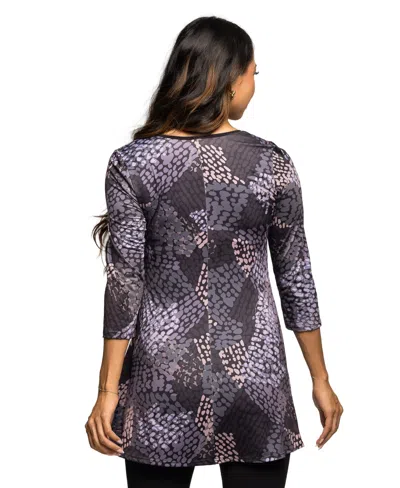 24seven Comfort Apparel Abstract Print V-neck Three Quarter Sleeve Tunic Top In Multi