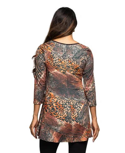 24seven Comfort Apparel Animal Print V-neck Three Quarter Sleeve Tunic Top In Animal Print