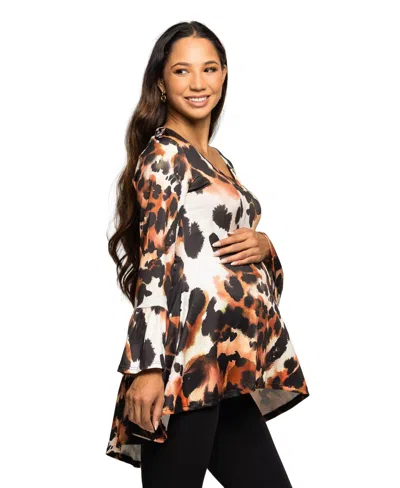 24seven Comfort Apparel Scoop Neck Bell Sleeve Tunic Top Animal Print In Multi