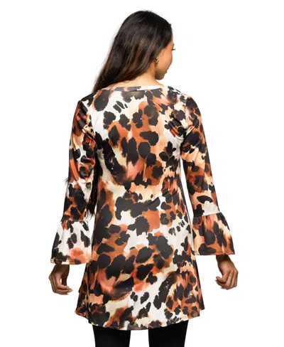 24seven Comfort Apparel Scoop Neck Bell Sleeve Tunic Top Animal Print In Multi