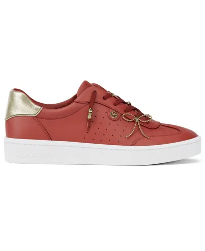 Michael Kors Scotty Embellished Leather Sneaker In Red