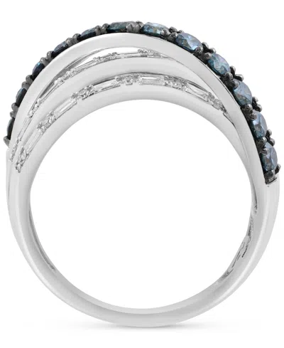 Effy Collection Effy Blue & White Diamond Multi-row Ring (1-1/20 Ct.t.w.) In 14k White Gold In Silver