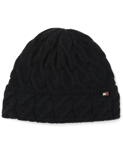 Tommy Hilfiger Men's Wide Cable Cuff Hat In Black
