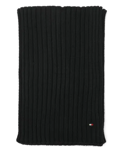 Tommy Hilfiger Men's 2-piece Wide Rib Global Stripe Cuff Beanie And Scarf Set In Black