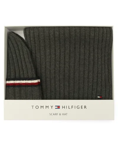 Tommy Hilfiger Men's 2-piece Wide Rib Global Stripe Cuff Beanie And Scarf Set In Green