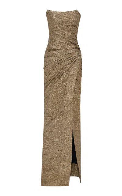 Marmar Halim Textured Ruched Gown In Brown