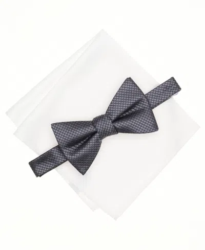 Alfani Men's Mini-pattern Bow Tie & Solid Pocket Square Set, Exclusively At Macy's In Gray