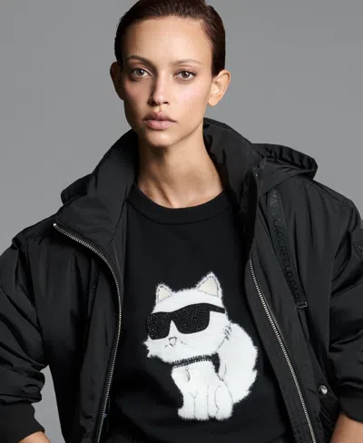 Karl Lagerfeld Women's Rhinestone Trim Zip Jacket In Black