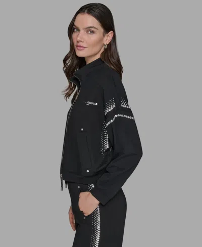 Karl Lagerfeld Women's Rhinestone Trim Zip Jacket In Black