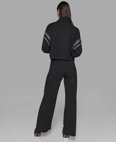 Karl Lagerfeld Women's Rhinestone Trim Zip Jacket In Black