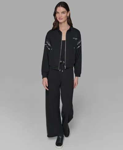 Karl Lagerfeld Women's Rhinestone Trim Zip Jacket In Black
