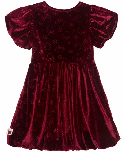 Disney Girls 2t-6x Minnie Mouse Short Sleeve Debossed Dress In Burgundy