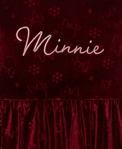 Disney Girls 2t-6x Minnie Mouse Short Sleeve Debossed Dress In Burgundy