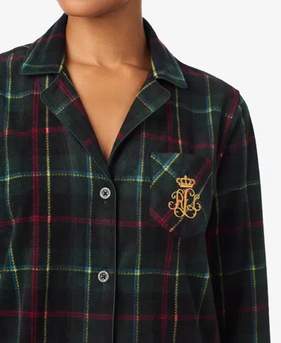 Ralph Lauren Women's Long Sleeves Notch Collar Pajama Set In Green