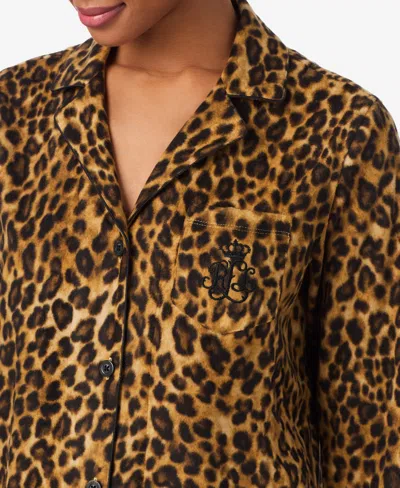 Ralph Lauren Women's Long Sleeves Notch Collar Pajama Set In Brown