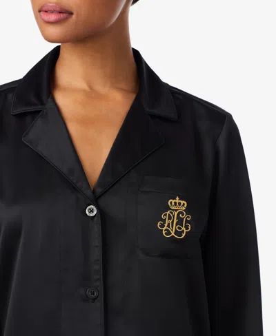 Ralph Lauren Women's Long Sleeves Notch Collar Pajama Set In Black
