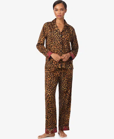 Ralph Lauren Women's Long Sleeves Notch Collar Pajama Set In Brown