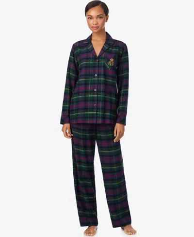 Ralph Lauren Women's Long Sleeves Notch Collar Pajama Set In Multi