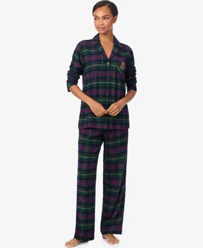 Ralph Lauren Women's Long Sleeves Notch Collar Pajama Set In Multi