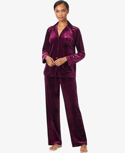 Ralph Lauren Women's Long Sleeves Notch Collar Pajama Set In Burgundy