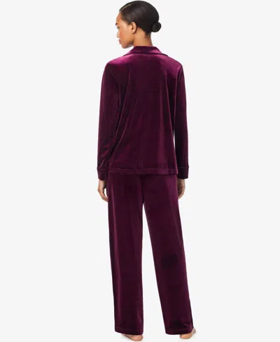 Ralph Lauren Women's Long Sleeves Notch Collar Pajama Set In Burgundy