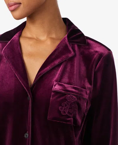 Ralph Lauren Women's Long Sleeves Notch Collar Pajama Set In Burgundy