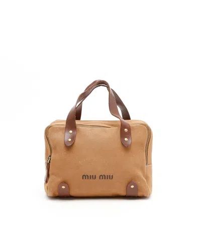 Miu Miu Logo Handbag In Brown