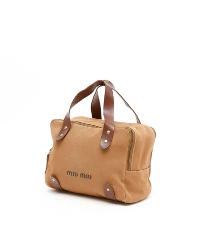 Miu Miu Logo Handbag In Brown