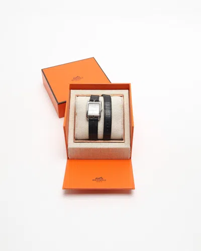 Pre-owned Hermes Hermès Cape Cod 23mm Ref Cc1.210 Double Tour Strap Watch In Gray