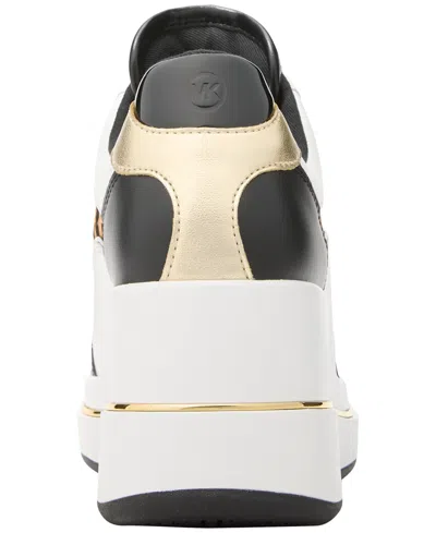 Michael Kors Emmy Leather And Leopard Print Calf Hair Wedge Trainer In Multi