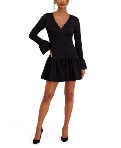 Siena Women's Fluence Bottom Long Sleeves Mini Dress In Black