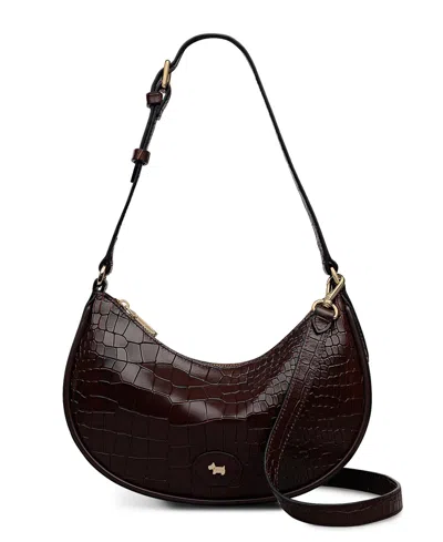 Radley London Heath Crescent Croc Small Ziptop Shoulder Bag In Brown