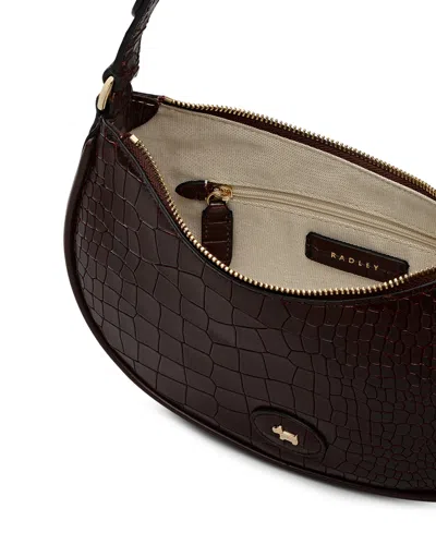 Radley London Heath Crescent Croc Small Ziptop Shoulder Bag In Brown