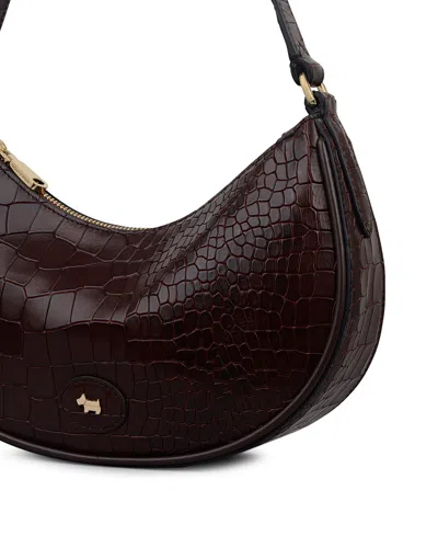 Radley London Heath Crescent Croc Small Ziptop Shoulder Bag In Brown