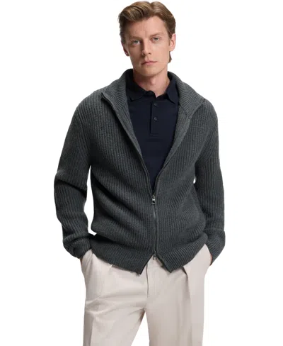 Hugo Boss X Beckham Hilustre Ribbed Zip Front Sweater In Gray