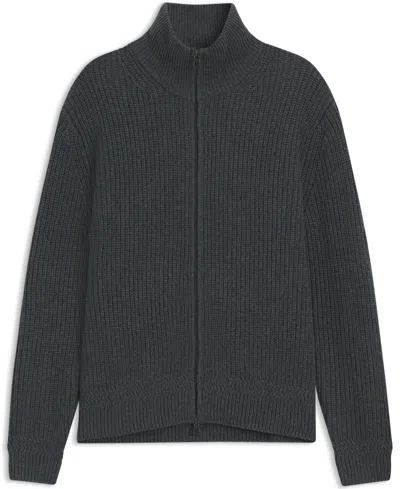 Hugo Boss X Beckham Hilustre Ribbed Zip Front Sweater In Gray