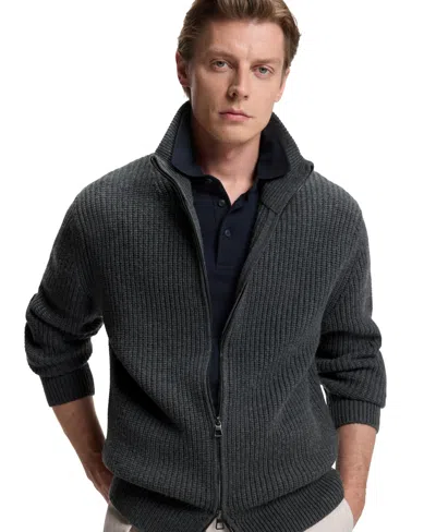 Hugo Boss X Beckham Hilustre Ribbed Zip Front Sweater In Gray