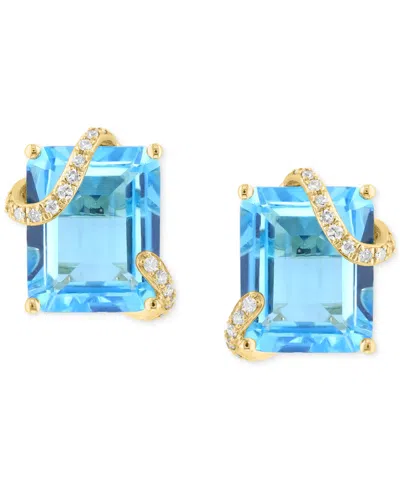 Effy Collection Effy Blue Topaz (9 Ct. T.w.) & Diamond (1/10 Ct. Tw.) Wrap Stud Earrings In 14k Gold In Blue