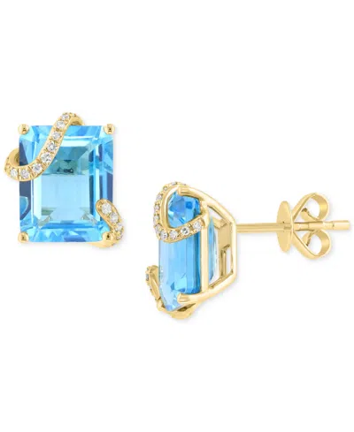 Effy Collection Effy Blue Topaz (9 Ct. T.w.) & Diamond (1/10 Ct. Tw.) Wrap Stud Earrings In 14k Gold In Blue