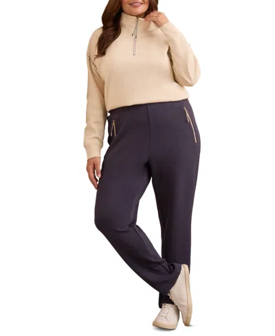 Tribal Plus Size Techno Lux Pull-on Ankle Pants In Blue