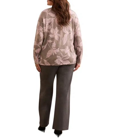 Tribal Plus Size Fuzzy Soft V-neck Combo Print Knit Top In Green