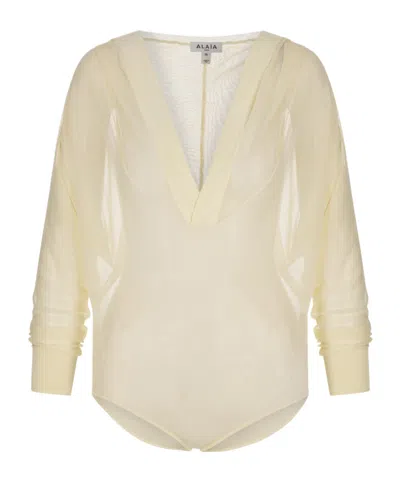 Alaïa V-neck Hoodie In Neutral