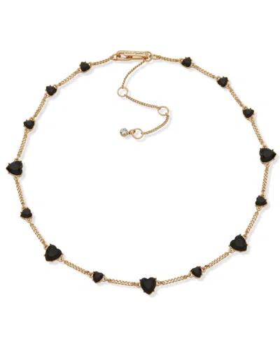 Karl Lagerfeld Black Stone Heart Collar Necklace In Gold