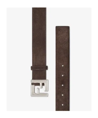 Fendi Men Squared Ff Suede Belt In Brown