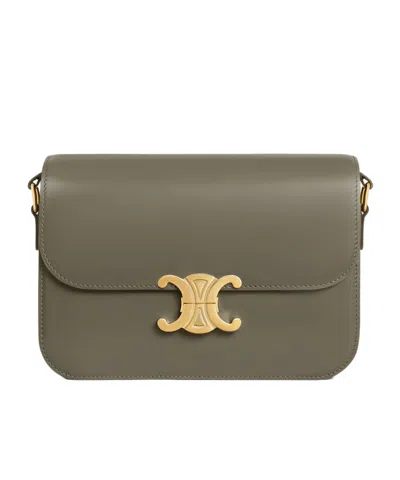 Celine Classique Triomphe Bag In Shiny Calfskin In Gray