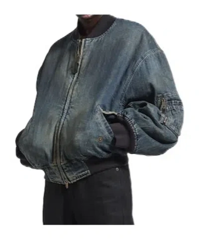 Balenciaga Denim Bomber Jacket In Blue