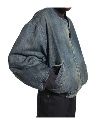 Balenciaga Denim Bomber Jacket In Blue