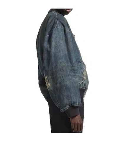 Balenciaga Denim Bomber Jacket In Blue